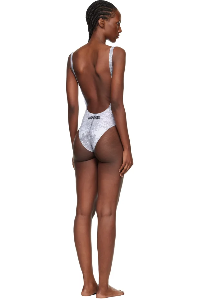 Moschino White & Black Printed Lycra One-Piece Swimsuit, photo 3 of 4 from SSENSE