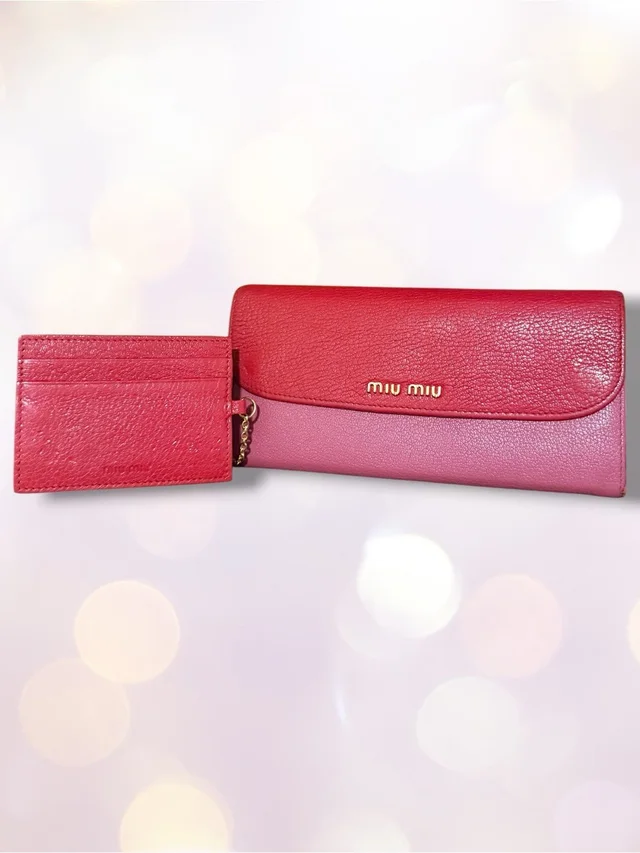 Miu Miu Two-Tone Red And Pink Leather Wallet With Card Holder in pink|red Leather from Poshmark
