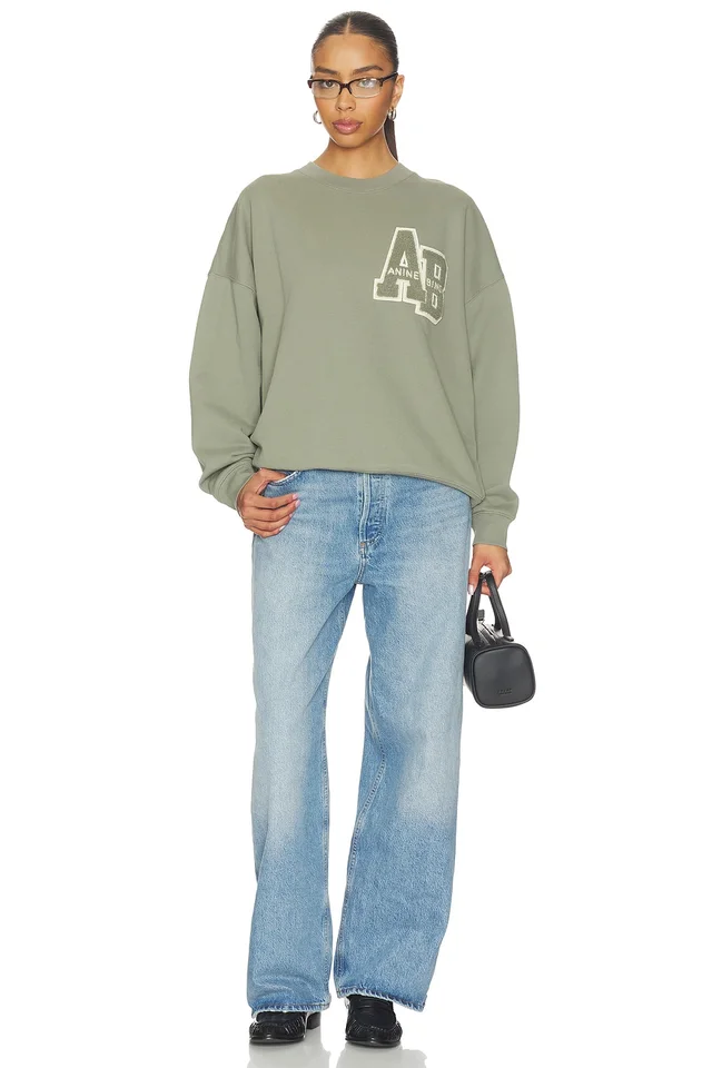 ANINE BING Miles Letternan Sweatshirt in Sage, photo 4 of 5 from REVOLVE (Canada)