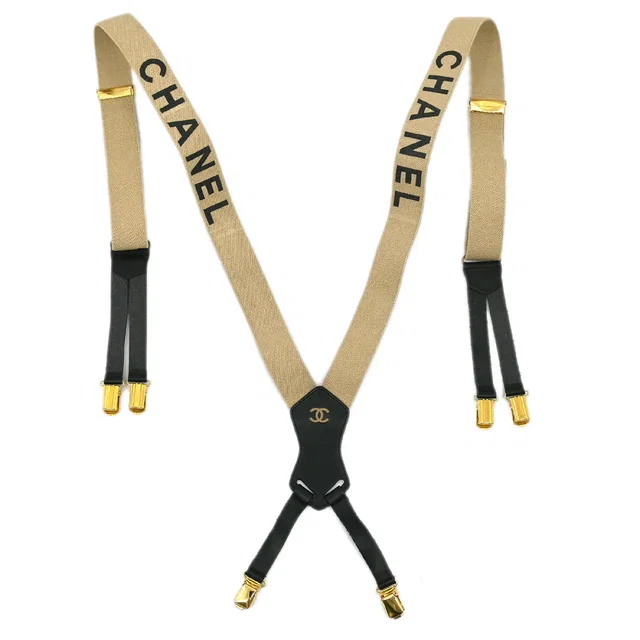 Chanel Suspenders Beige Small Good in Beige Canvas from AMORE Vintage Tokyo