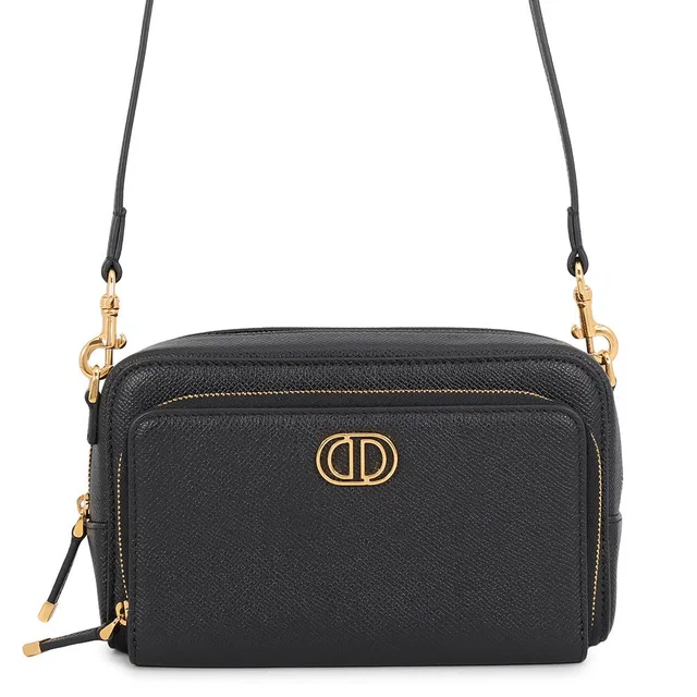 Dior Karo Double Pouch Shoulder Bag BlackS7431UBAE_M900 Leather in Leather from GALLERY RARE