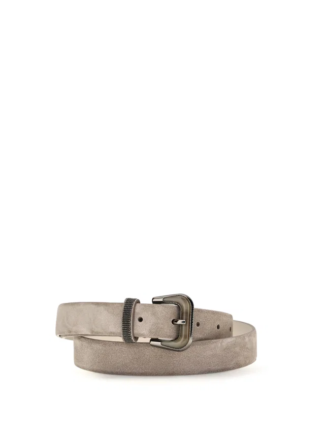 Brunello Cucinelli Suede With Shiny Monili Loop Belt — Beige Calf Leather Bos Taurus in Beige Calfskin from HEWI
