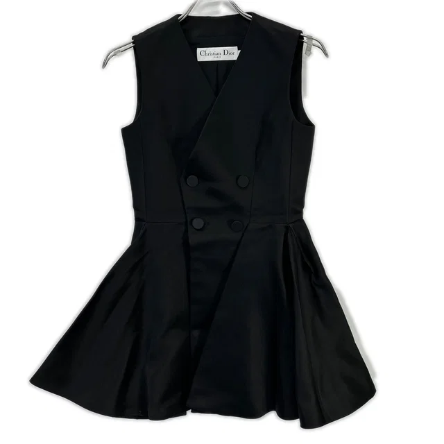 Dior Double Button Sleeveless Dress 34 in Black Silk from The Reluxe