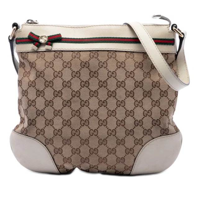 Beige Gucci GG Canvas Web Mayfair Crossbody in Beige Canvas from Designer Revival