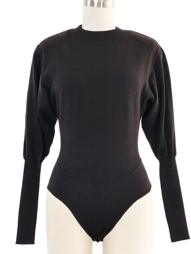 Alaïa Black Wool Puff Sleeve Bodysuit in Black Wool from Arcade Vintage