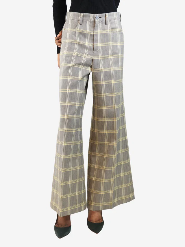 Marni Black and yellow check wool-blend trousers - size UK 6 in Black Wool from Sign of the Times