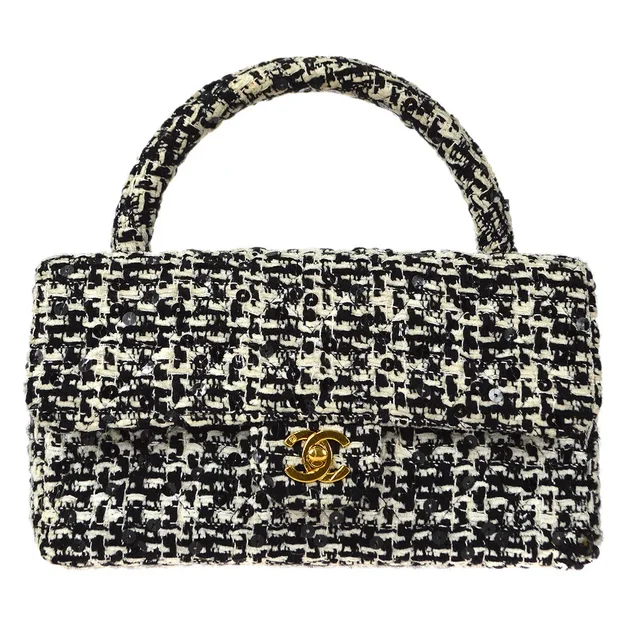 Chanel 1994-1996 Handbag Black Tweed Sequin in Black Tweed from AMORE Vintage Tokyo