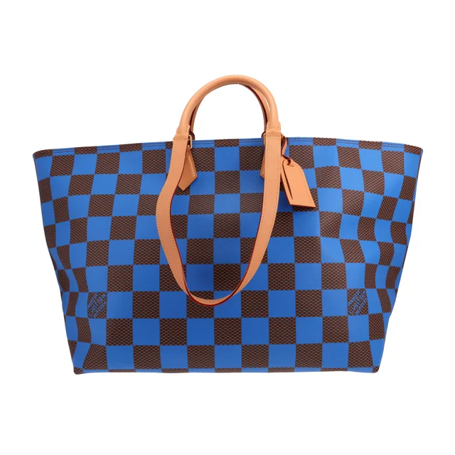 Louis Vuitton travel bag in brown and blue Damier canvas and natural leather in Brown Canvas from Collector Square, photo 2 of 3