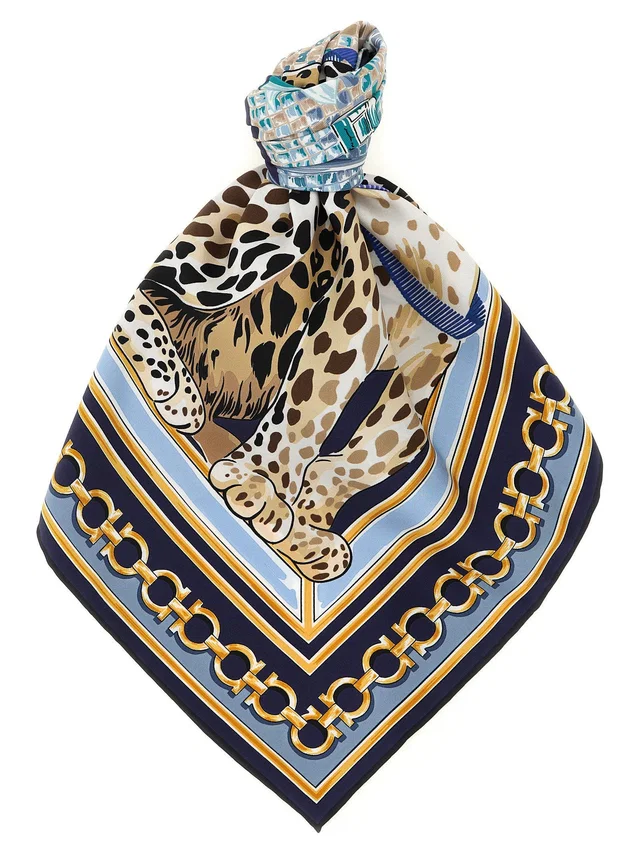 Ferragamo Felindra Scarf — Navy Pure Silk Scarfs in Navy Silk from HEWI
