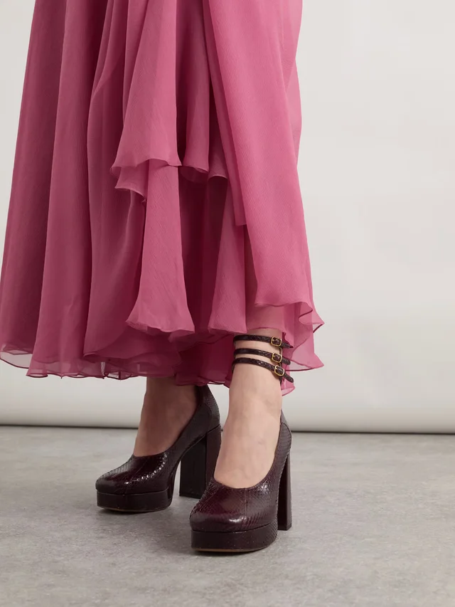 CHLOÉ Loti snake-effect leather platform pumps in Purple, photo 2 of 2 from NET-A-PORTER (Canada)