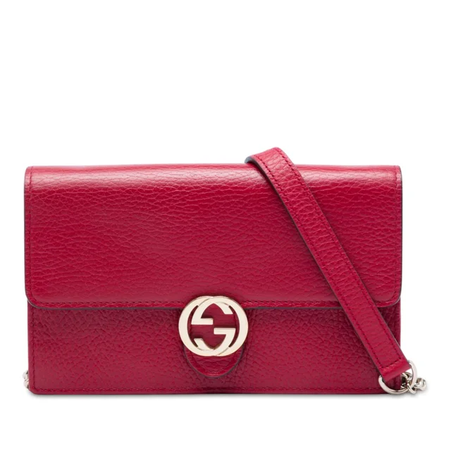 Red Gucci Dollar Calfskin Interlocking G Wallet on Chain Crossbody Bag in Red Calfskin from Designer Revival