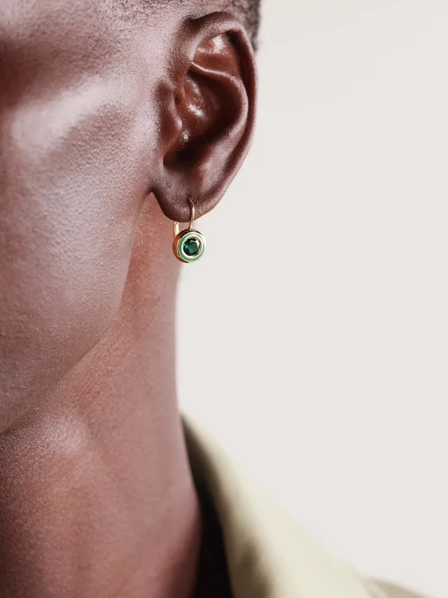 ALISON LOU Cocktail 14-karat gold, labroatory-grown emerald and enamel earrings in Green, photo 2 of 2 from NET-A-PORTER (Canada)