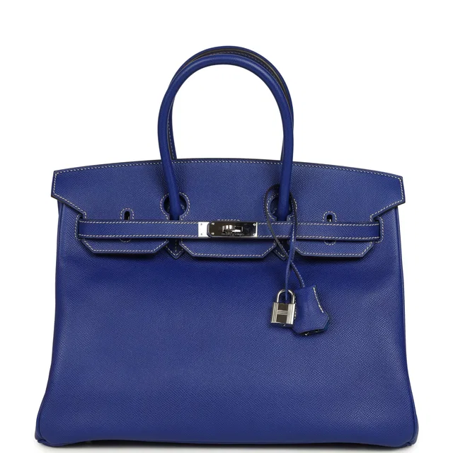 Hermès Candy Birkin 35 Bleu Electric Verso Epsom Palladium Hardware in Blue Epsom leather from Madison Avenue Couture