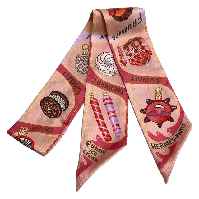 Hermès Scarf Twilly Pink Multi Funny Ice Cream in White from The Reluxe