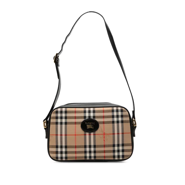 Black Burberry Haymarket Check Canvas Camera Bag in Black Canvas from Designer Revival