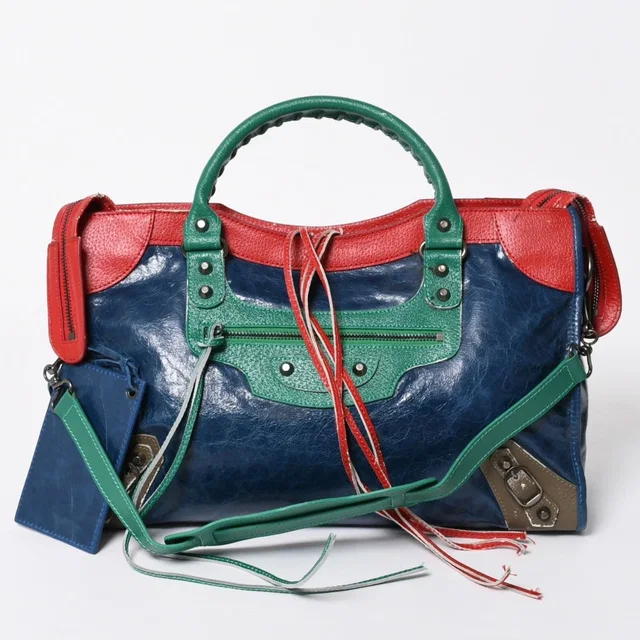 Balenciaga 2-Way Shoulder Bag First Lambskin Blue Green Red Silver in Red Lambskin from The Reluxe