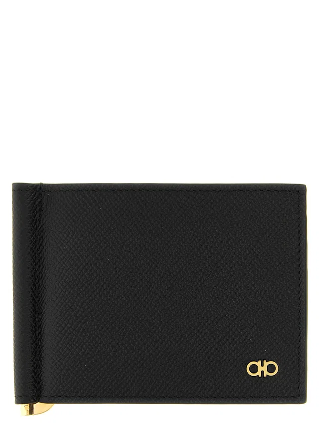 Ferragamo Gancini Wallet — Black Hammered Calf Leather in Black Calfskin from HEWI
