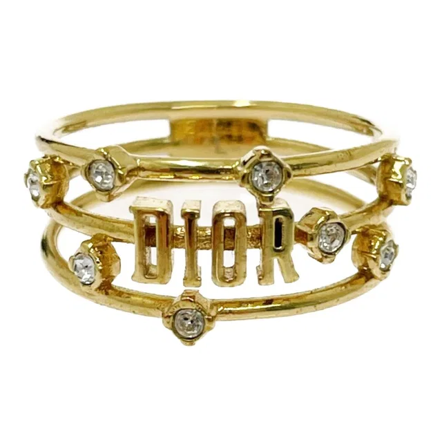 Dior Rhinestone Logo Ring Gold in Gold from The Reluxe