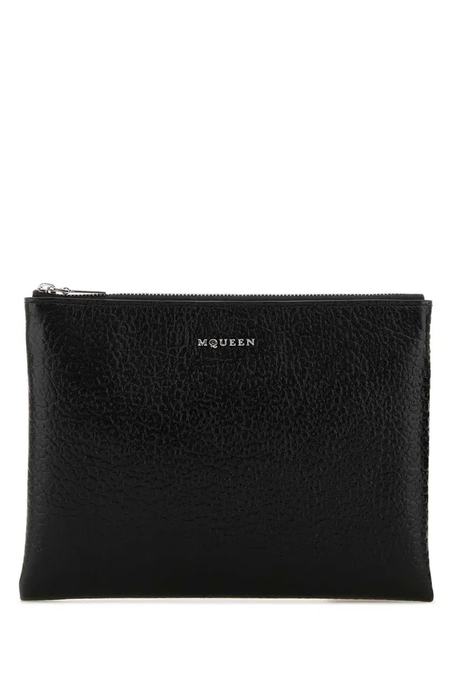 Alexander McQueen Pouch Clutch — Black Wallet in Black Calfskin from HEWI