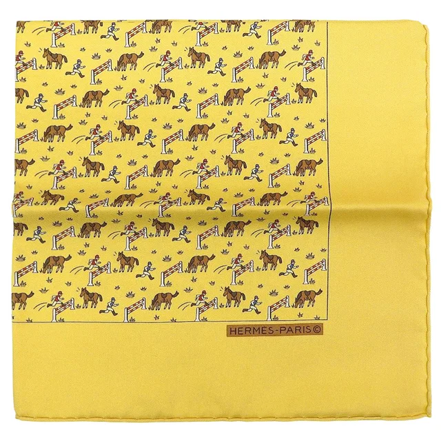 Hermès Carré 45 JUMPING Scarf Yellow in Yellow Silk from VINTAGE QOO TOKYO