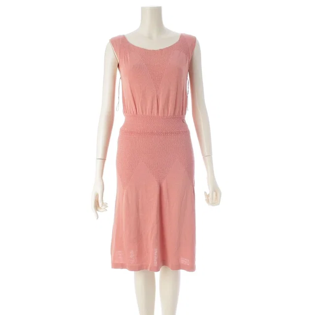 Chanel Cotton Change Knit CC Logo Plate Dress Sleeveless Top Skirt Pink 38 in Pink from The Reluxe