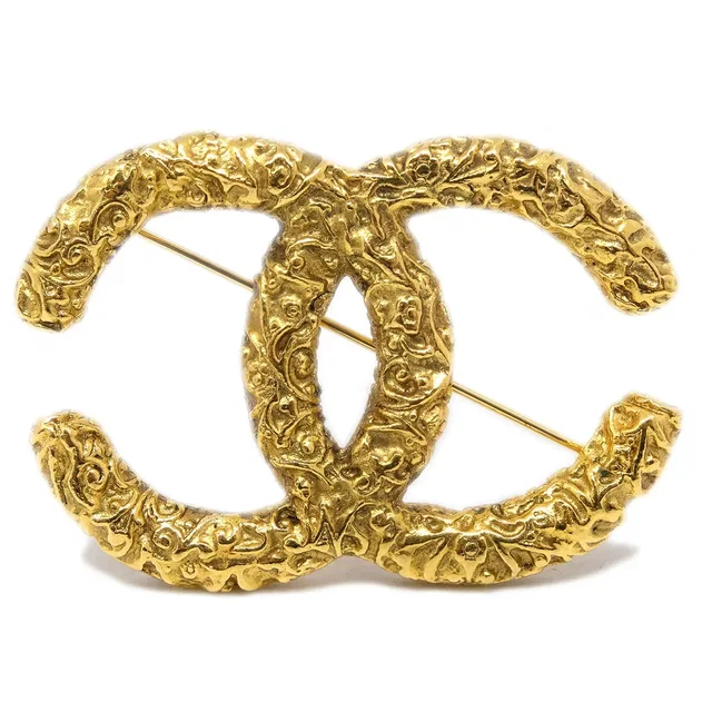 Chanel Gold CC Brooch Pin 03A in Gold from AMORE Vintage Tokyo