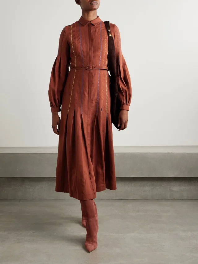 GABRIELA HEARST Aleka belted embroidered linen midi shirt dress in Red, photo 2 of 2 from NET-A-PORTER (Canada)