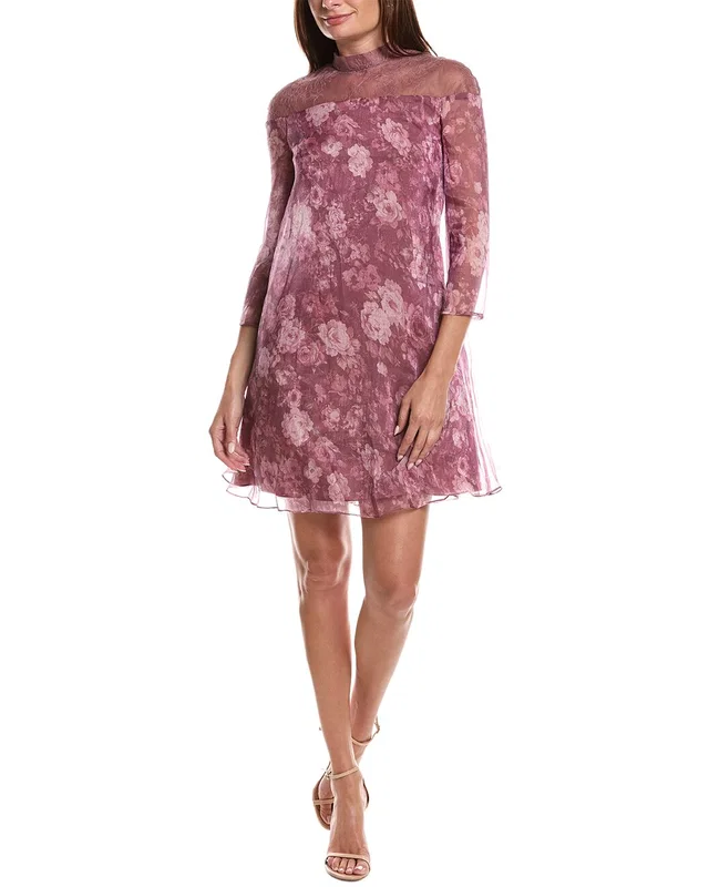 Rene Ruiz Chiffon Band Collar Trapeze Gown in https://asset1.ruecdn.com/images/sw/105069/1050690221_RLSW_pink multi.jpg, image 1 of 1 from Gilt