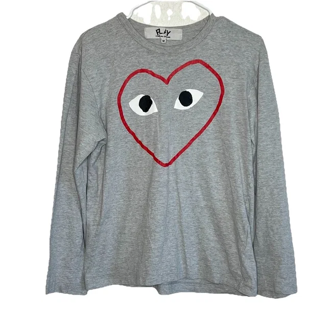 Comme des Garçons Long Sleeve Tee With Red Heart Graphic in gray from Poshmark