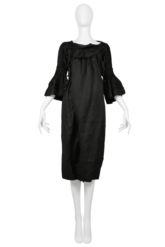 By Comme Des Garcons Black Linen Pleated Jumpsuit 2007 in Black from Resurrection Vintage