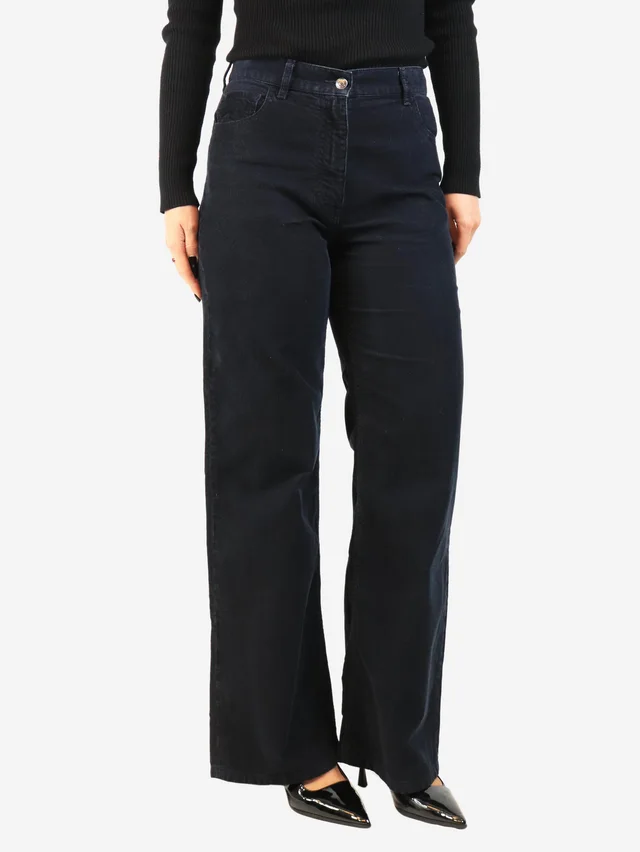 The Row Navy straight-leg corduroy trousers - size UK 10 from Sign of the Times