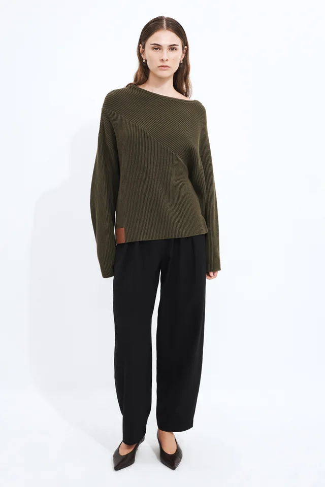 Aje Studio Mila Asymmetric Knit Jumper in Green from Aje, photo 1 of 1