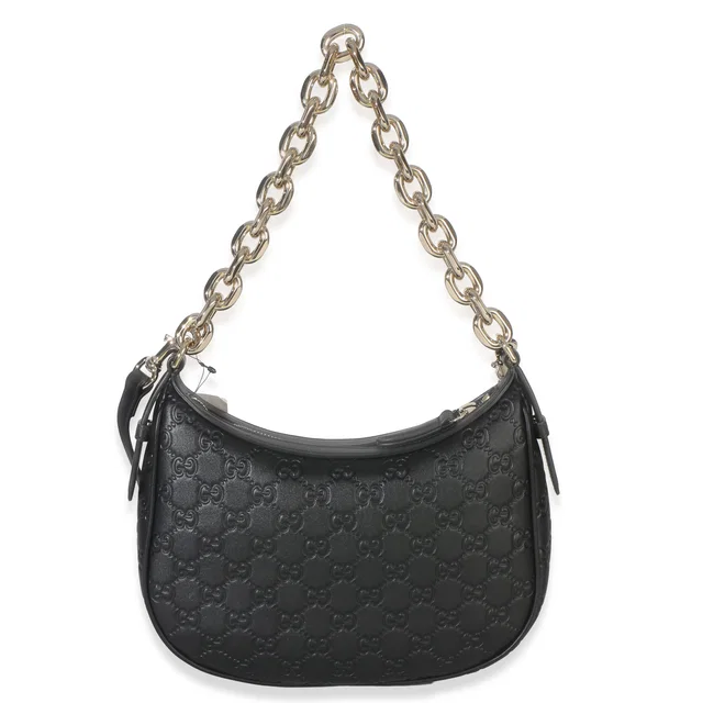 Gucci Black Embossed Calfskin Gg Arabella Half Moon Shoulder Bag Leather Handbag in Black Calfskin from HEWI