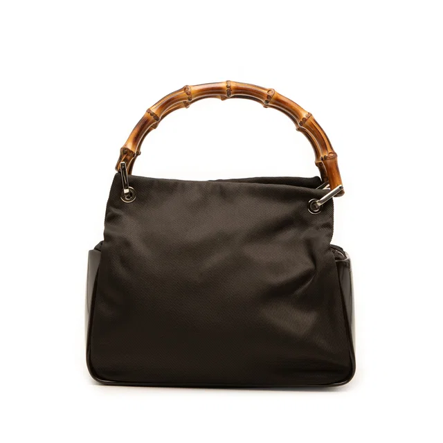 Brown Gucci Nylon Bamboo Handbag in Brown Nylon from Designer Revival