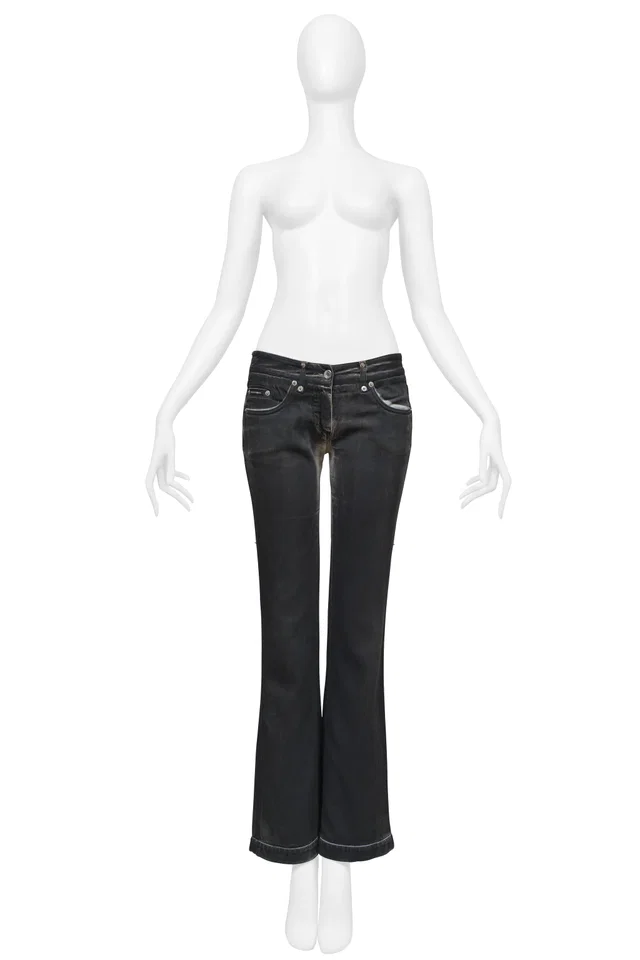Black Overpainted White Jeans With D&G Badge in Black Denim from Resurrection Vintage