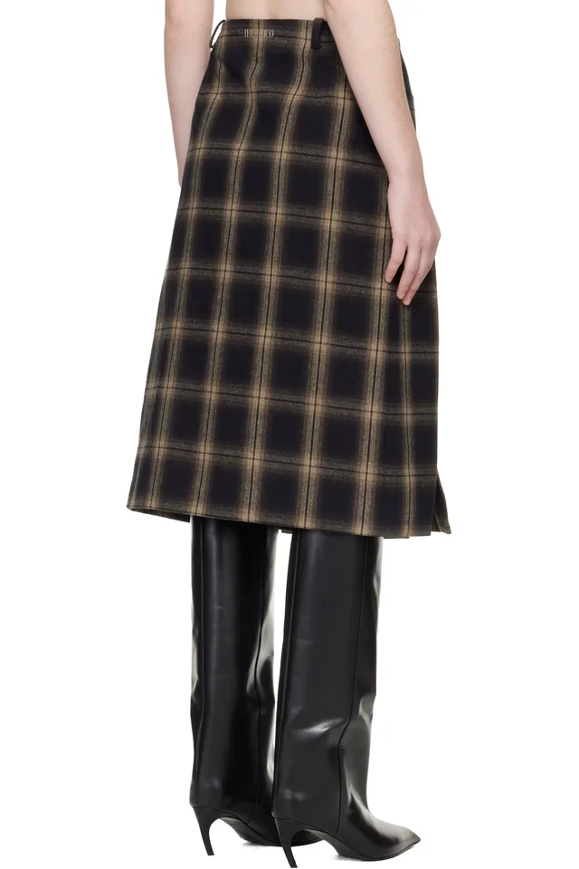 The Attico Brown Brushed Check Midi Skirt, photo 3 of 4 from SSENSE