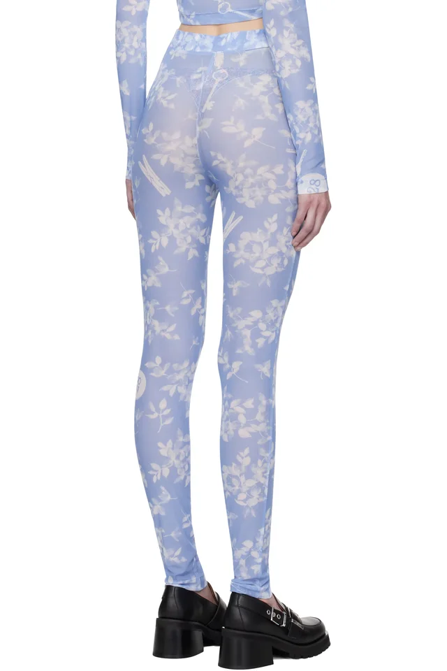 Moschino Jeans Blue Floral Print Mesh Leggings, photo 3 of 4 from SSENSE