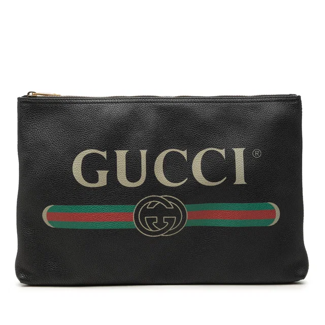 Black Gucci Leather Logo Clutch in Black Leather from Designer Revival