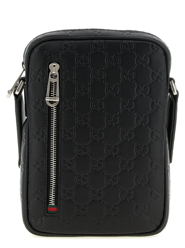 Gucci Embossed Gg Monogram Shoulder Bag — Black in Black Calfskin from HEWI