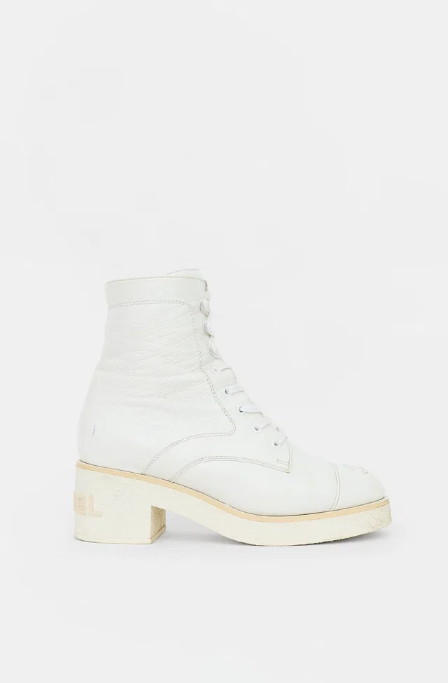 Chanel 2021 Leather CC Combat Boot in Leather from VSP Consignment