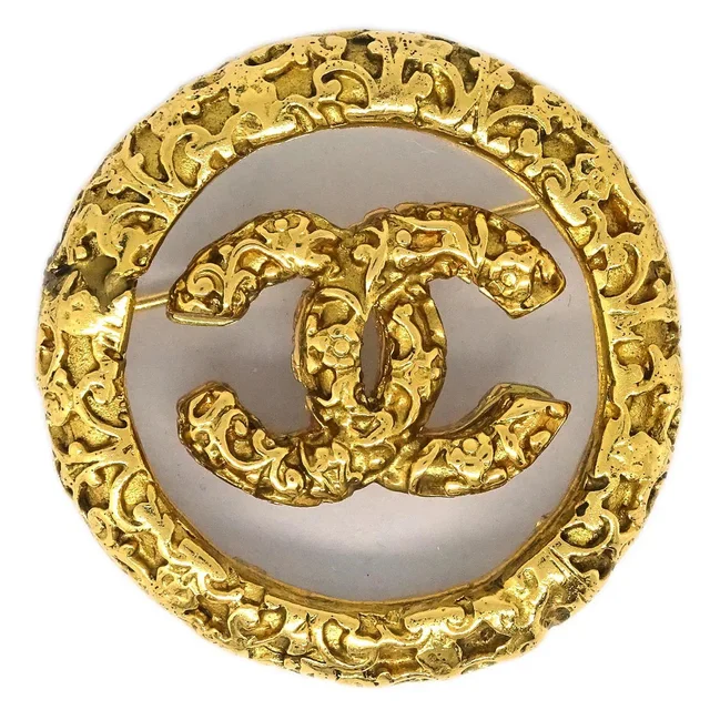 Chanel Medallion Brooch Pin Gold 93A in Gold Resin from AMORE Vintage Tokyo