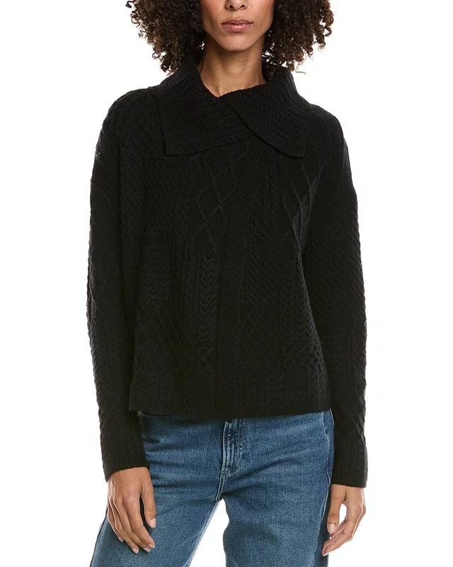 InCashmere Mix Cable Stitch Overlap Wool-Blend Cardigan, image 1 of 1 from Gilt