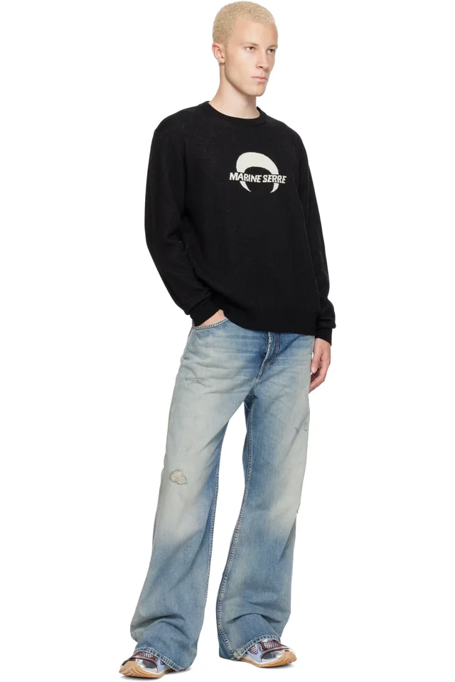 Marine Serre Black Merino Wool Knit LS Sweater, photo 4 of 4 from SSENSE