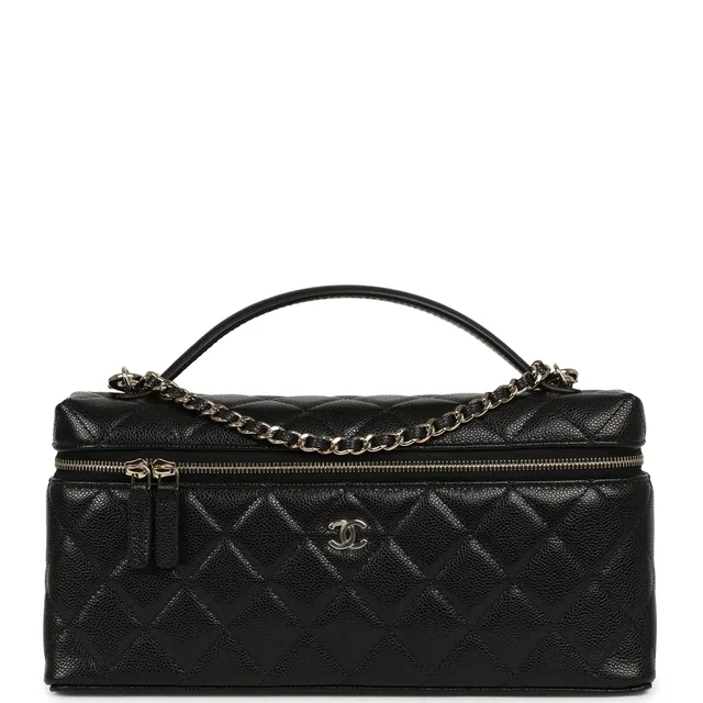Chanel East West Top Handle Long Vanity Case in Black Caviar leather from Madison Avenue Couture