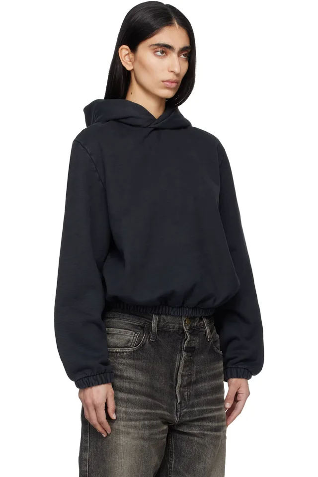 Fear of God Black Sunfaded Classic Half Raglan Fleece Hoodie, photo 2 of 4 from SSENSE
