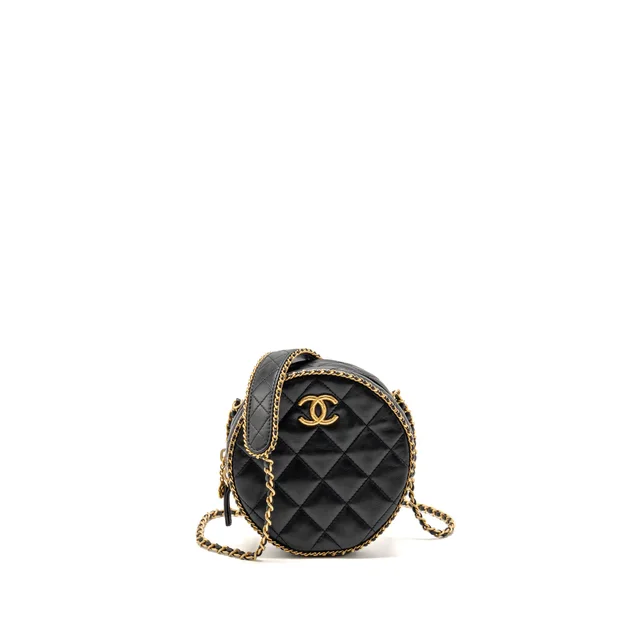 Chanel Round Vanity with Chain Lambskin Black GHW (Microchip) in Black Lambskin from EMIER