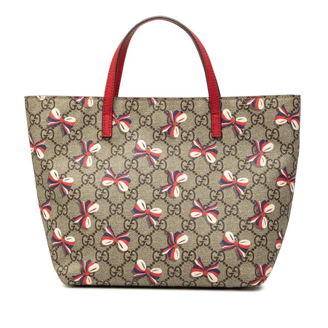 Beige Gucci Childrens GG Supreme Ribbon Tote in Beige Coated canvas from Designer Revival