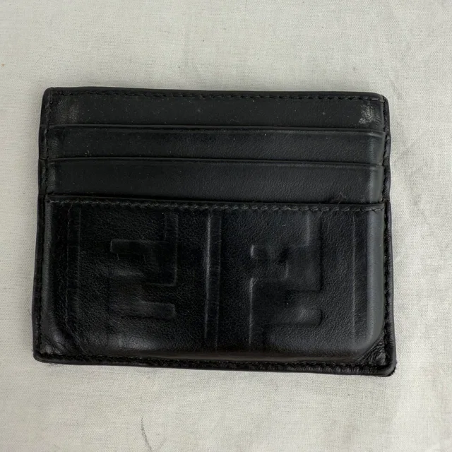 Fendi Embossed Black Card Holder in Black from Reowned