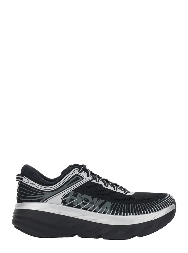 HOKA 'M Bondi 7' Black Sneaker Low Top with Logo on the Tongue and Perforated Design in Tech Fabric Unisex in Black, photo 2 of 7 from Gaudenzi Boutique