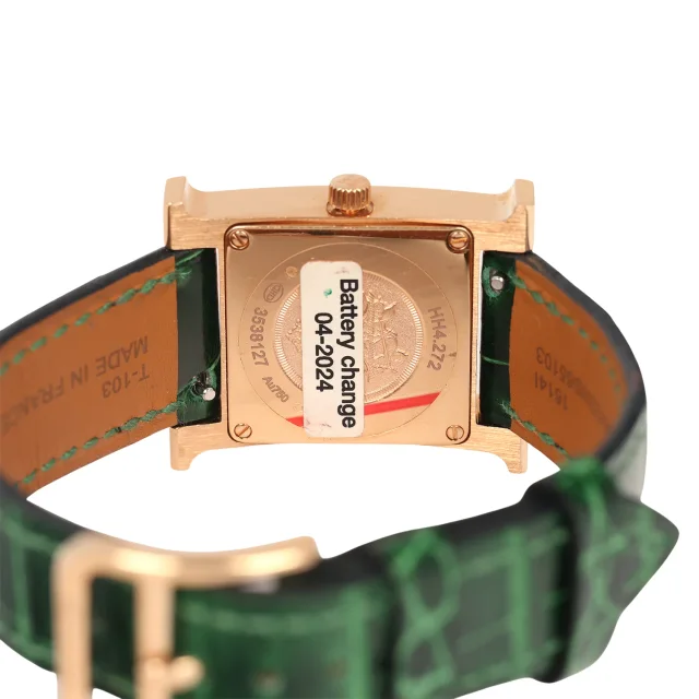Hermès Heure H Watch S Vert Shiny Alligator, Malachite, Diamonds, Rose Gold in Green Crocodile from Madison Avenue Couture, photo 5 of 10